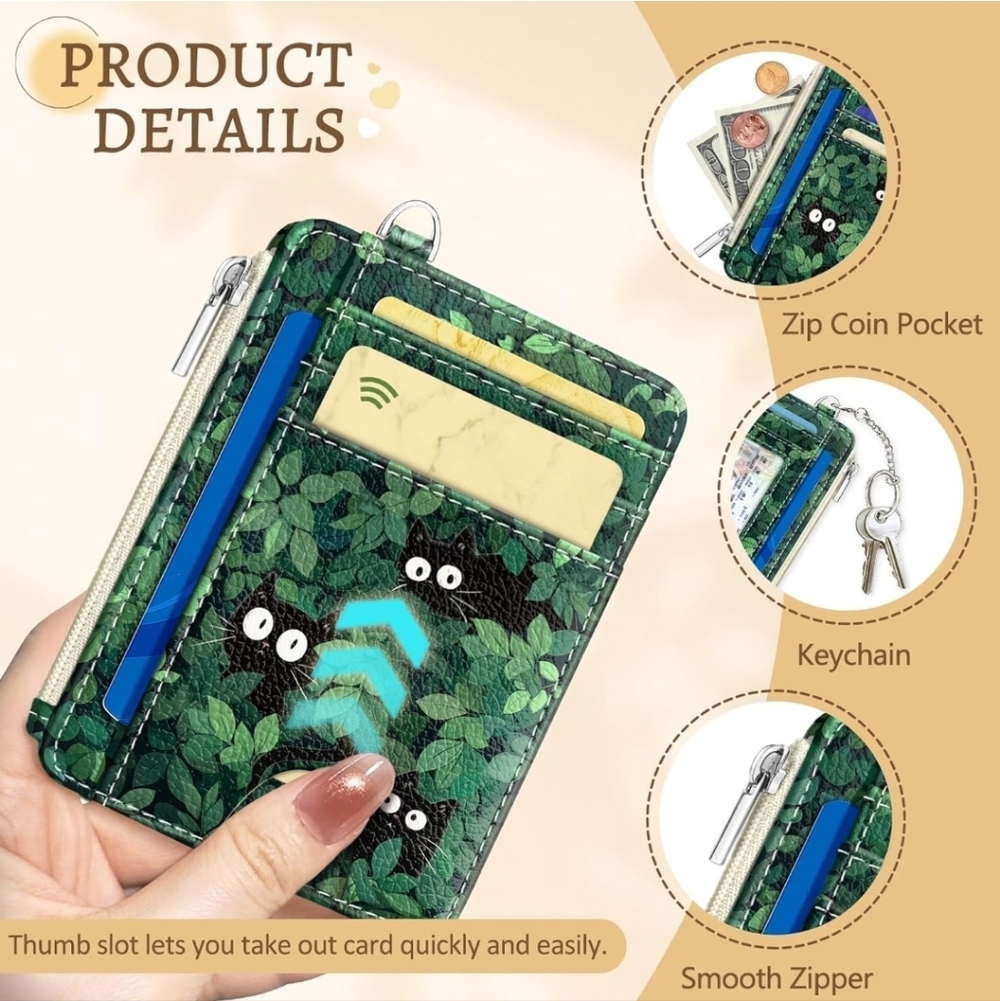 Green Leaf Pattern Card Holder Wallet